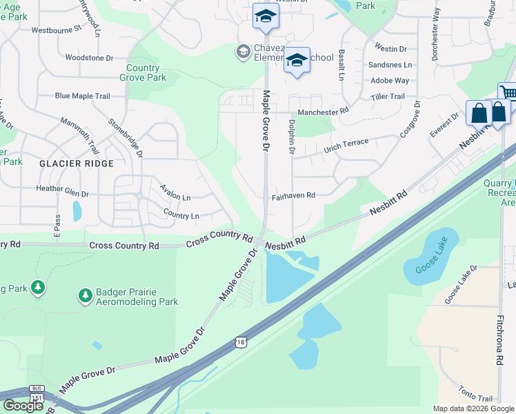 map of restaurants, bars, coffee shops, grocery stores, and more near 3959 Maple Grove Drive in Madison
