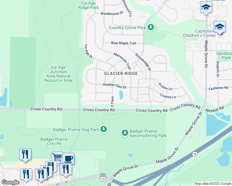 map of restaurants, bars, coffee shops, grocery stores, and more near 7121 Heather Glen Drive in Madison