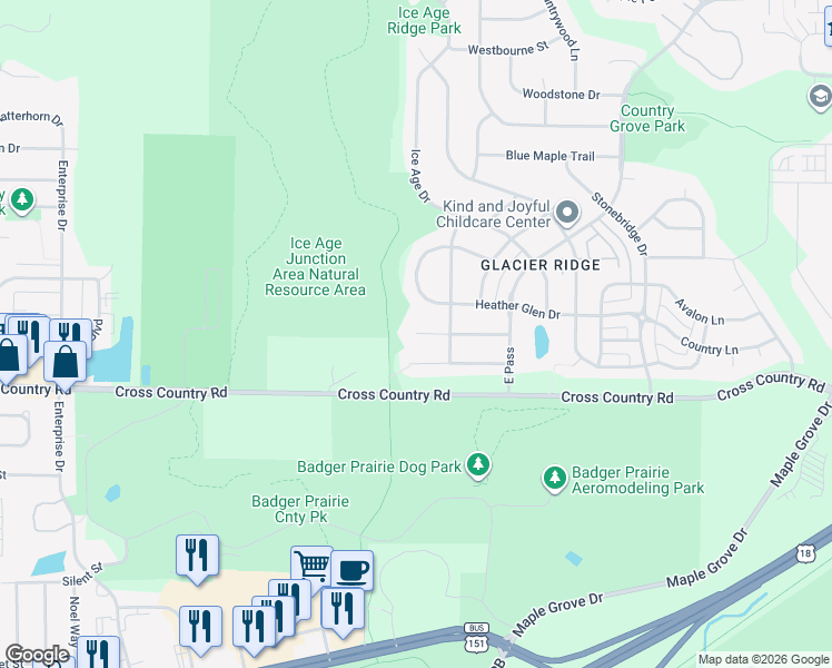 map of restaurants, bars, coffee shops, grocery stores, and more near Iris Bloom Circle in Madison