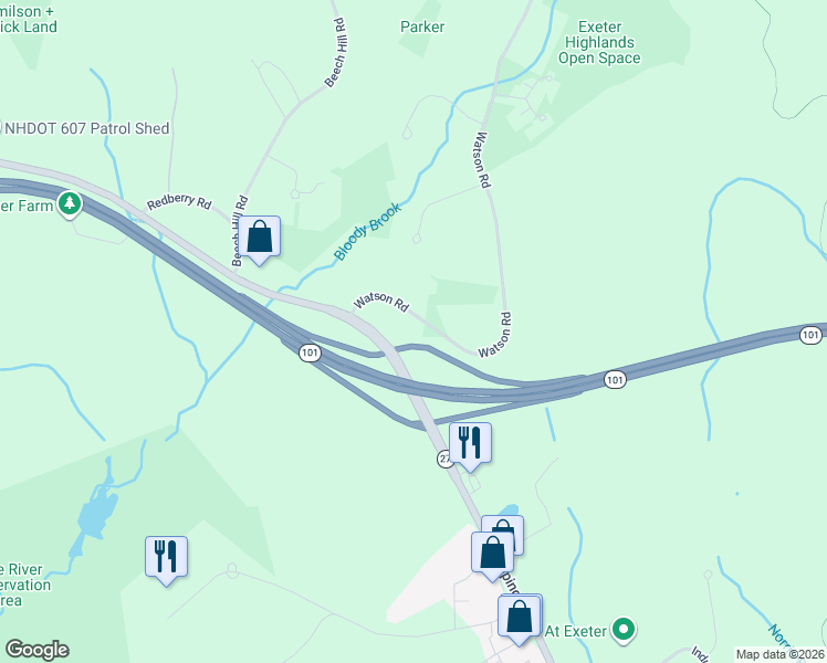 map of restaurants, bars, coffee shops, grocery stores, and more near 9 Epping Road in Exeter