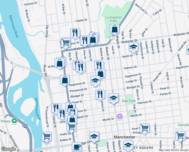 map of restaurants, bars, coffee shops, grocery stores, and more near 83 Salmon Street in Manchester
