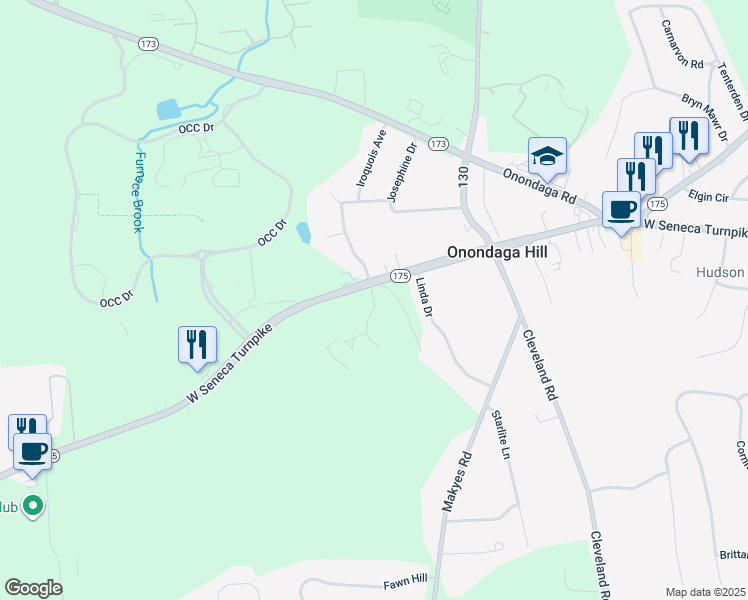 map of restaurants, bars, coffee shops, grocery stores, and more near 4636-4698 W Seneca Turnpike in Syracuse