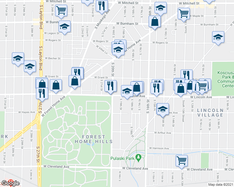 map of restaurants, bars, coffee shops, grocery stores, and more near in Milwaukee