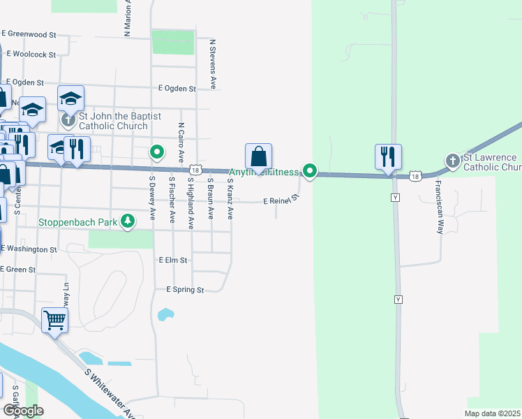 map of restaurants, bars, coffee shops, grocery stores, and more near 722 East Reinel Street in Jefferson