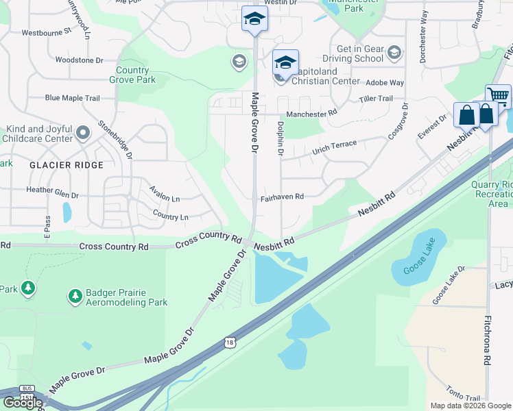 map of restaurants, bars, coffee shops, grocery stores, and more near 4003 Maple Grove Drive in Madison