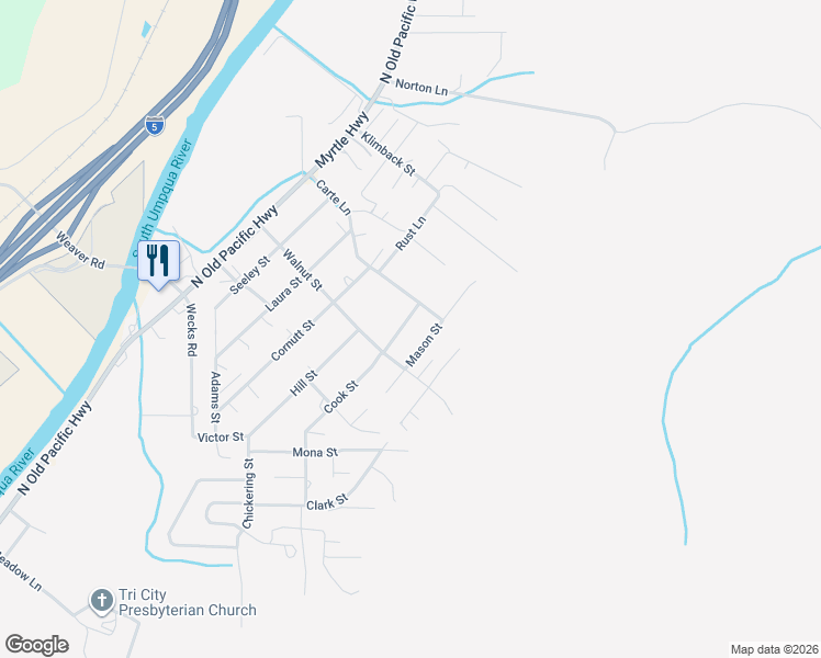 map of restaurants, bars, coffee shops, grocery stores, and more near 1097 Cook Street in Myrtle Creek