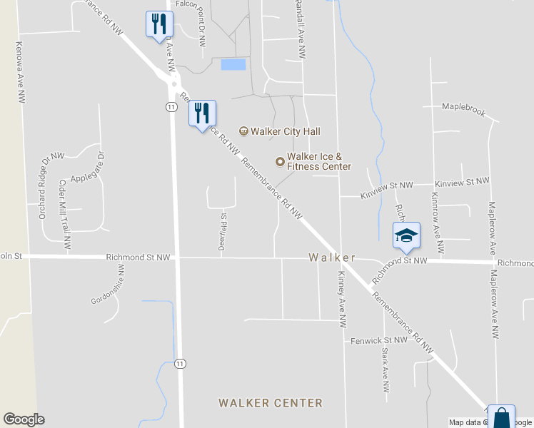 map of restaurants, bars, coffee shops, grocery stores, and more near 2105 Nolan Avenue Northwest in Grand Rapids
