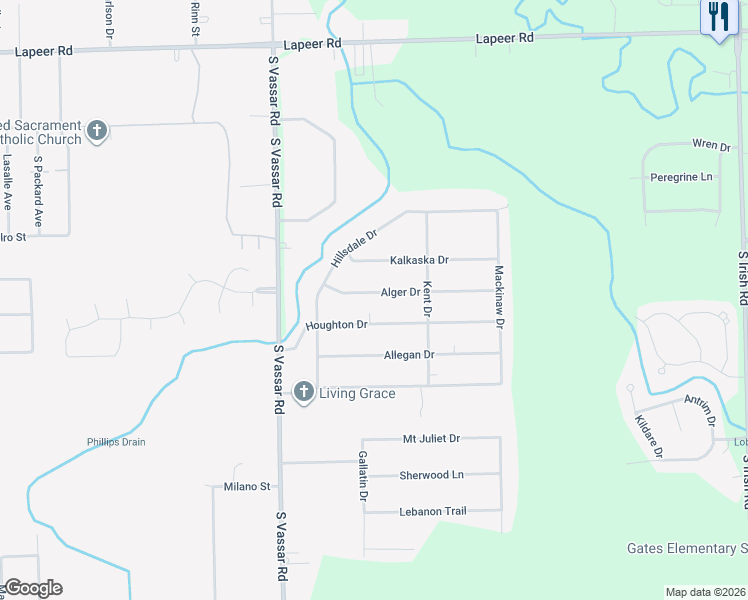 map of restaurants, bars, coffee shops, grocery stores, and more near 7124 Alger Drive in Davison