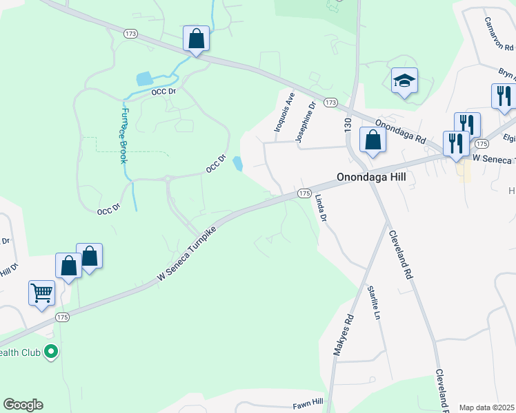 map of restaurants, bars, coffee shops, grocery stores, and more near 4636 West Seneca Turnpike in Syracuse