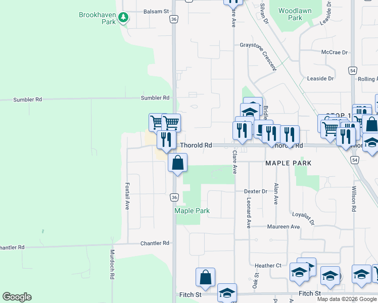map of restaurants, bars, coffee shops, grocery stores, and more near 547 Thorold Road in Welland