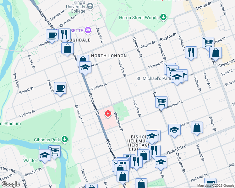 map of restaurants, bars, coffee shops, grocery stores, and more near 5 Renwick Avenue in London