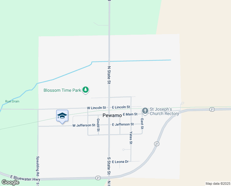 map of restaurants, bars, coffee shops, grocery stores, and more near 136 East North Street in Pewamo