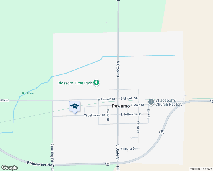 map of restaurants, bars, coffee shops, grocery stores, and more near 140 West North Street in Pewamo