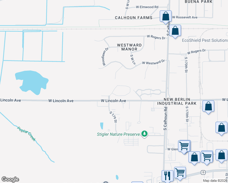 map of restaurants, bars, coffee shops, grocery stores, and more near 17736 West Jacob's Drive in New Berlin