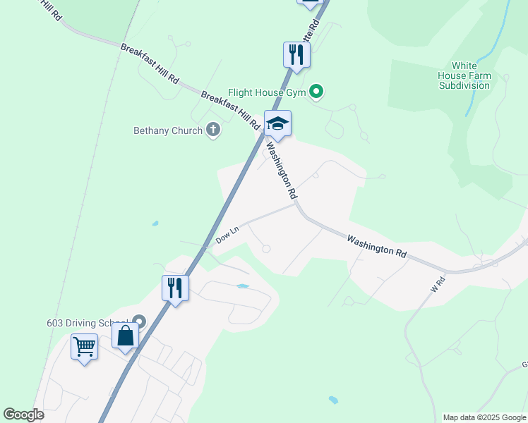 map of restaurants, bars, coffee shops, grocery stores, and more near 25 Dow Lane in Rye