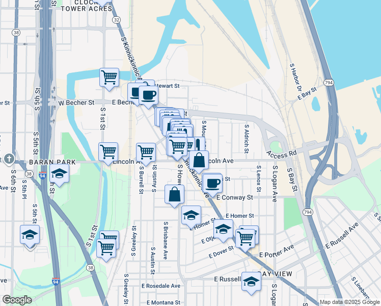 map of restaurants, bars, coffee shops, grocery stores, and more near 2262 South Kinnickinnic Avenue in Milwaukee
