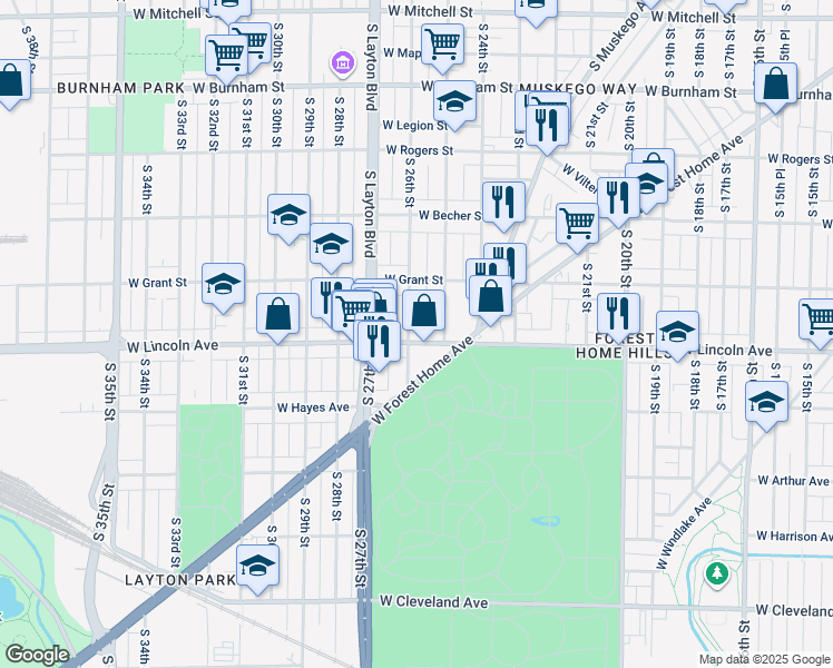 map of restaurants, bars, coffee shops, grocery stores, and more near 2256 South 26th Street in Milwaukee
