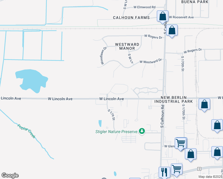 map of restaurants, bars, coffee shops, grocery stores, and more near 17736 West Jacob's Drive in New Berlin