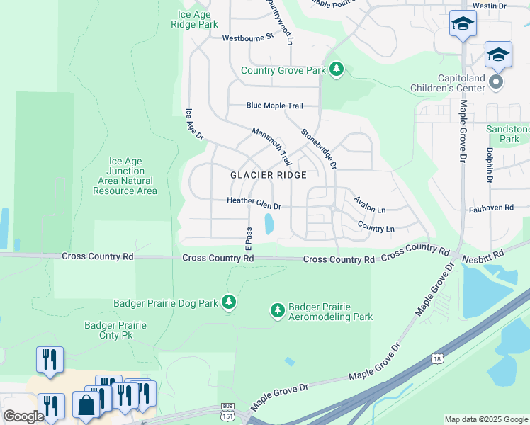 map of restaurants, bars, coffee shops, grocery stores, and more near 7121 Heather Glen Dr in Madison