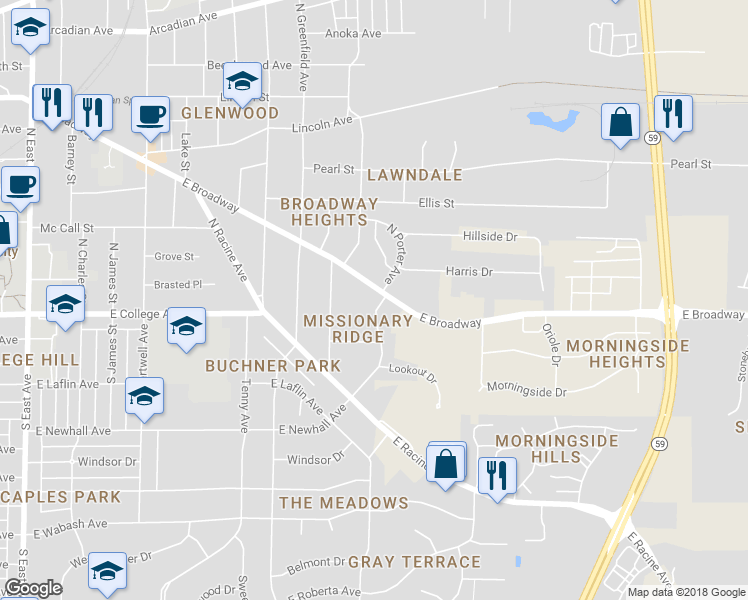 map of restaurants, bars, coffee shops, grocery stores, and more near 1239 East Broadway Street in Waukesha