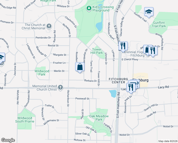 map of restaurants, bars, coffee shops, grocery stores, and more near 2731 Tami Trail in Fitchburg