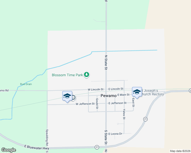 map of restaurants, bars, coffee shops, grocery stores, and more near 140 West North Street in Pewamo