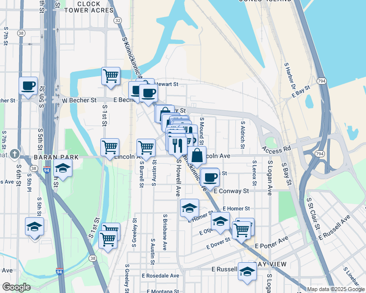 map of restaurants, bars, coffee shops, grocery stores, and more near 2262 South Kinnickinnic Avenue in Milwaukee