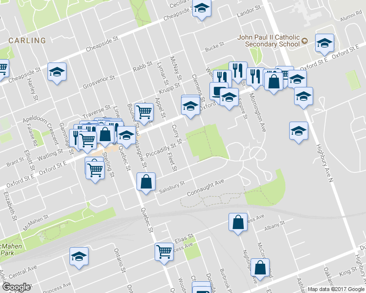 map of restaurants, bars, coffee shops, grocery stores, and more near 772 Curry Street in London