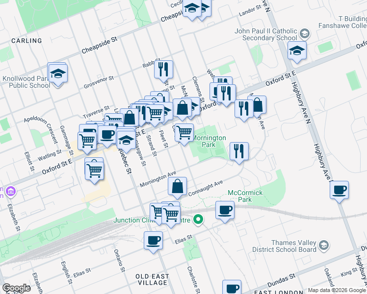 map of restaurants, bars, coffee shops, grocery stores, and more near 772 Curry Street in London
