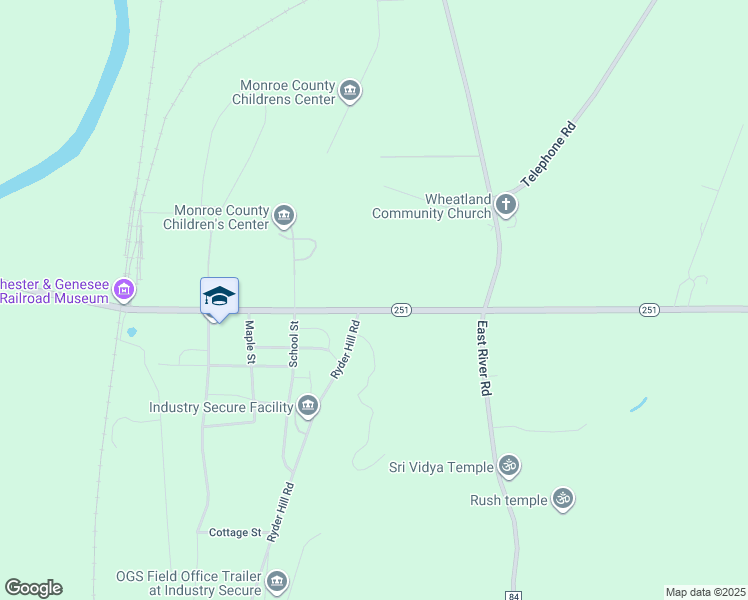 map of restaurants, bars, coffee shops, grocery stores, and more near 430 Rush Scottsville Road in Rush