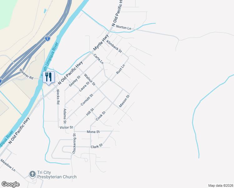 map of restaurants, bars, coffee shops, grocery stores, and more near 1097 Cook Street in Myrtle Creek