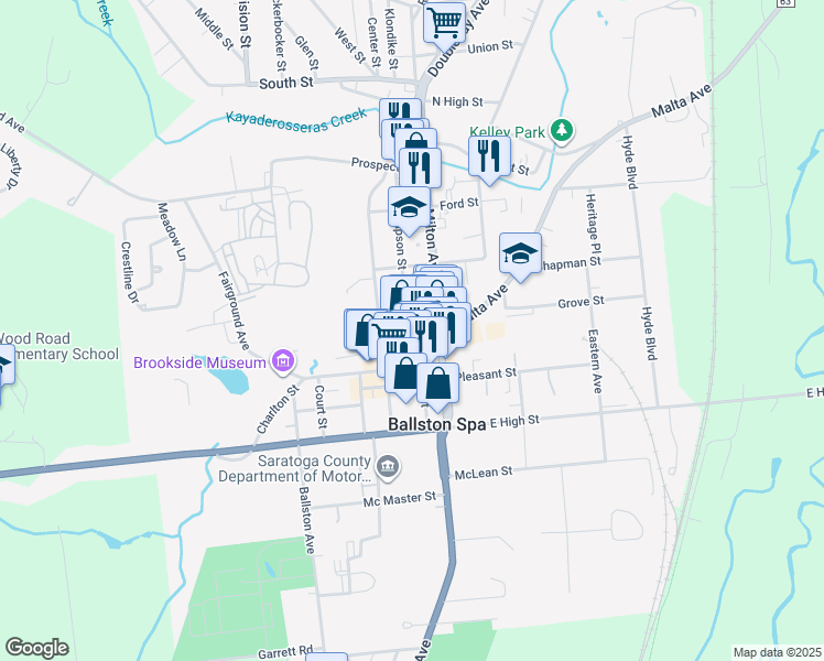 map of restaurants, bars, coffee shops, grocery stores, and more near 3 Washington Street in Ballston Spa