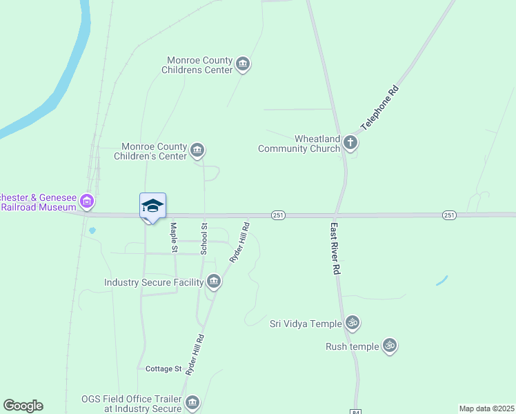 map of restaurants, bars, coffee shops, grocery stores, and more near 430 Rush Scottsville Road in Rush