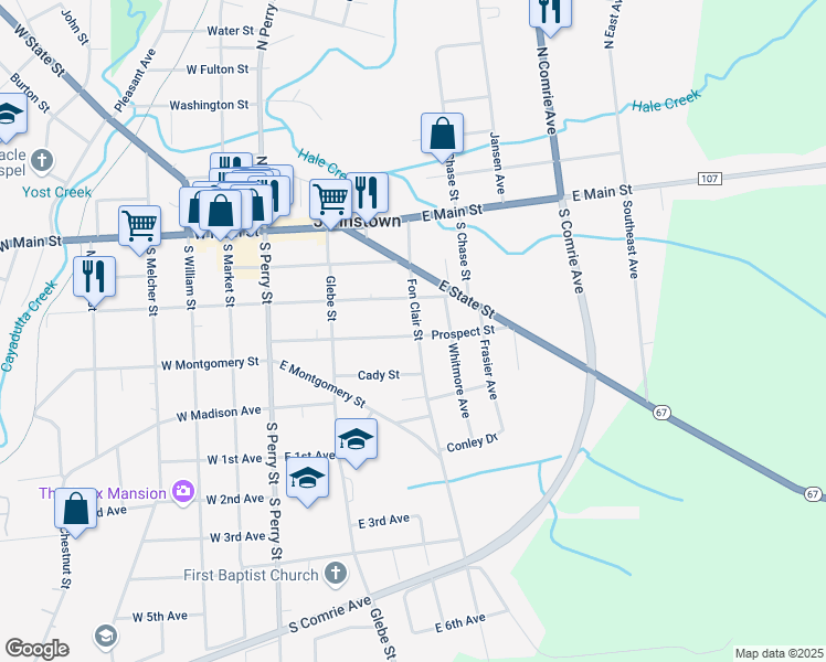 map of restaurants, bars, coffee shops, grocery stores, and more near 211 Fon Clair Street in Johnstown