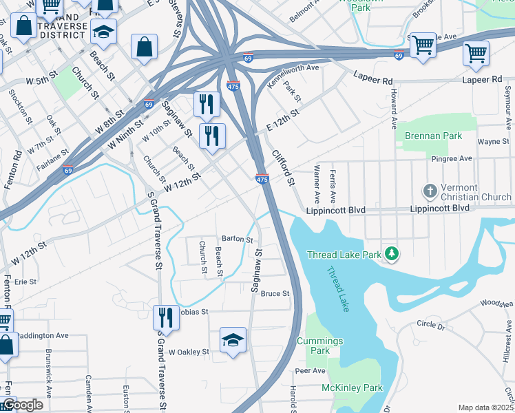 map of restaurants, bars, coffee shops, grocery stores, and more near 2001 Saginaw Street in Flint