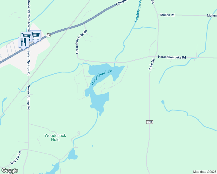map of restaurants, bars, coffee shops, grocery stores, and more near 5404W Horseshoe Lake Road in Batavia