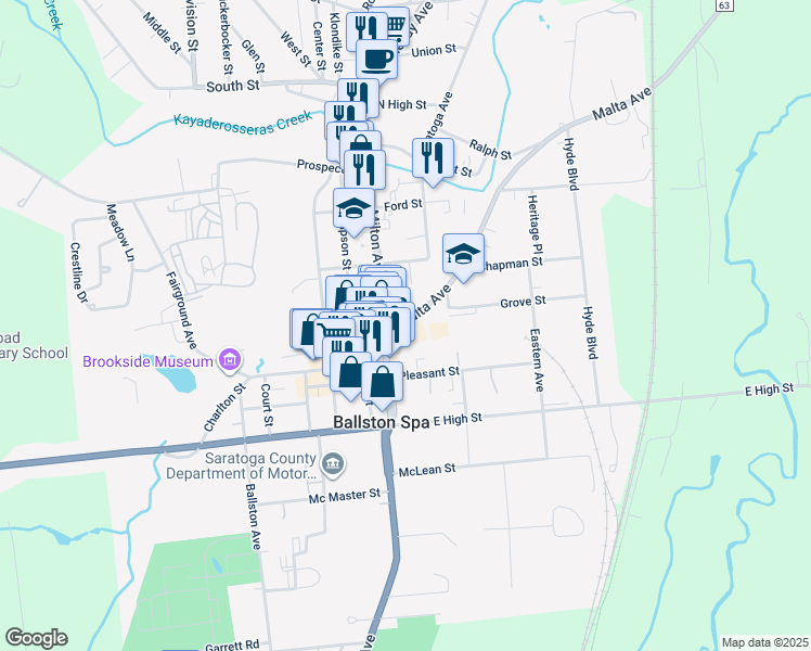 map of restaurants, bars, coffee shops, grocery stores, and more near 24-26 Malta Avenue in Ballston Spa