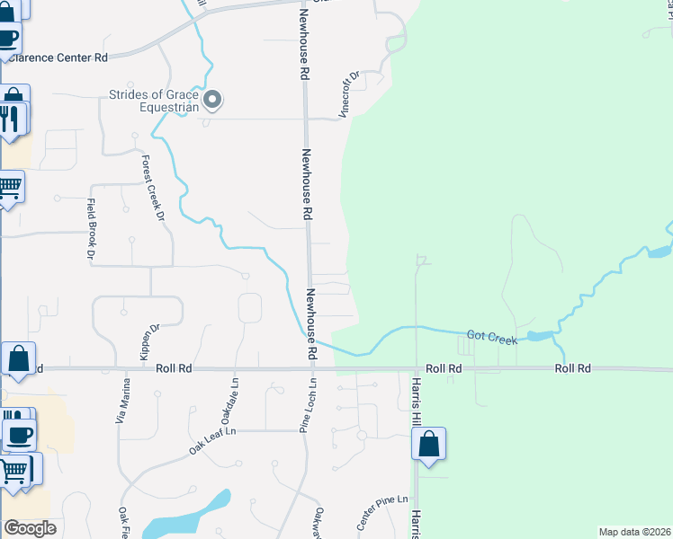 map of restaurants, bars, coffee shops, grocery stores, and more near 5705 Newhouse Road in East Amherst