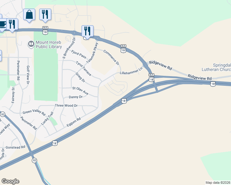 map of restaurants, bars, coffee shops, grocery stores, and more near in Mount Horeb