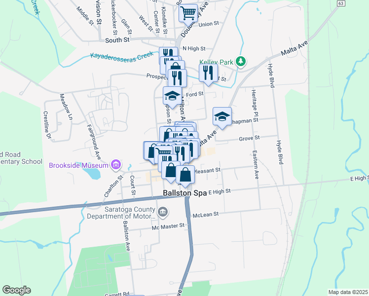 map of restaurants, bars, coffee shops, grocery stores, and more near 85 Milton Avenue in Ballston Spa