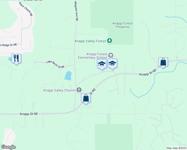 map of restaurants, bars, coffee shops, grocery stores, and more near 4243 Knapp Valley Drive in Grand Rapids