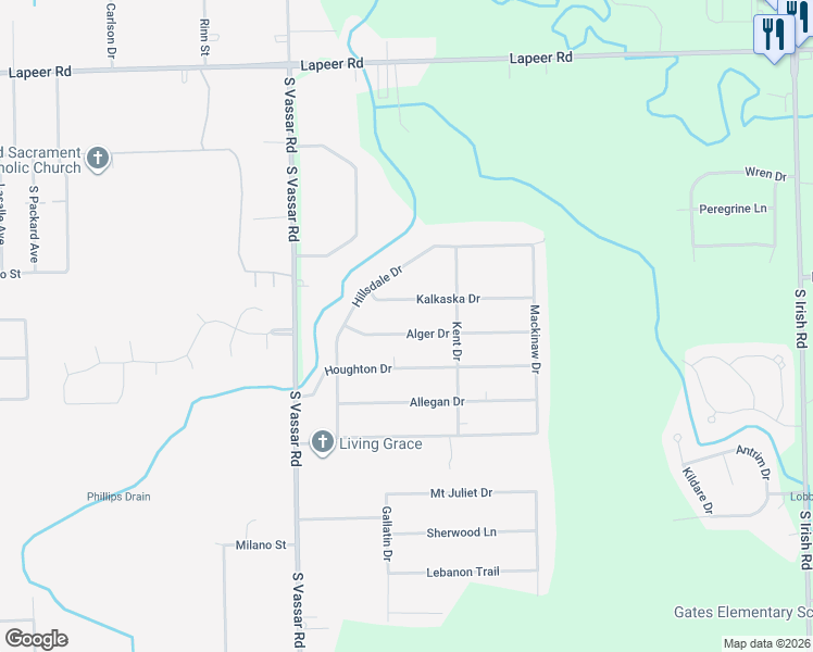 map of restaurants, bars, coffee shops, grocery stores, and more near 7124 Alger Drive in Davison