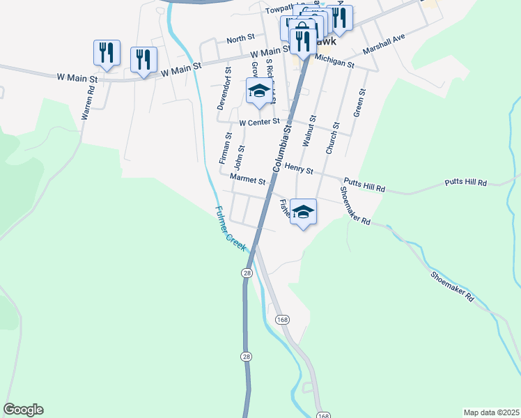 map of restaurants, bars, coffee shops, grocery stores, and more near 54 Columbia Street in Mohawk
