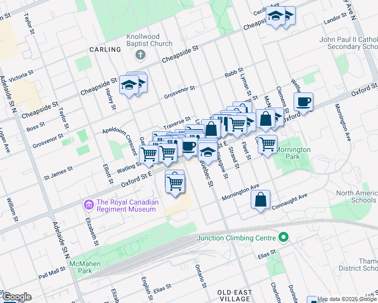map of restaurants, bars, coffee shops, grocery stores, and more near in London