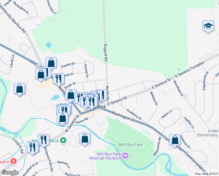 map of restaurants, bars, coffee shops, grocery stores, and more near 403 Pleasant Street in Manlius