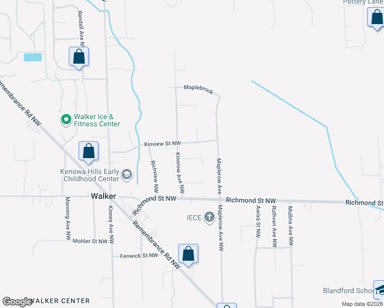 map of restaurants, bars, coffee shops, grocery stores, and more near 3732 Kinnrow Court in Walker