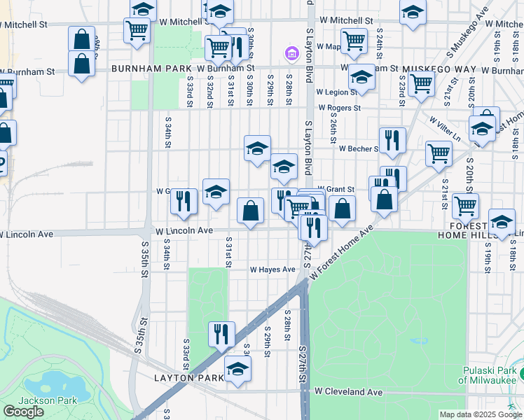 map of restaurants, bars, coffee shops, grocery stores, and more near in Milwaukee
