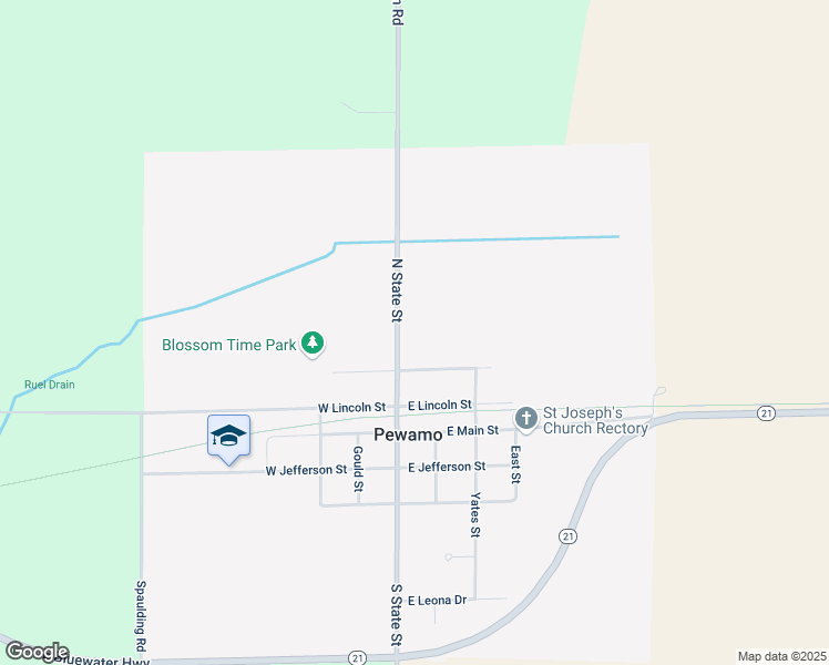 map of restaurants, bars, coffee shops, grocery stores, and more near 136 East North Street in Pewamo