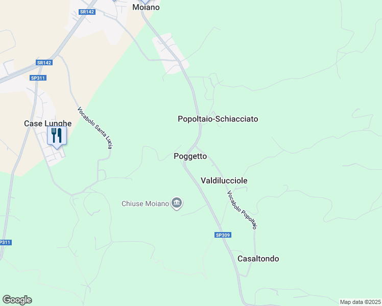 map of restaurants, bars, coffee shops, grocery stores, and more near 10 Strada Provinciale 309 in Poggetto