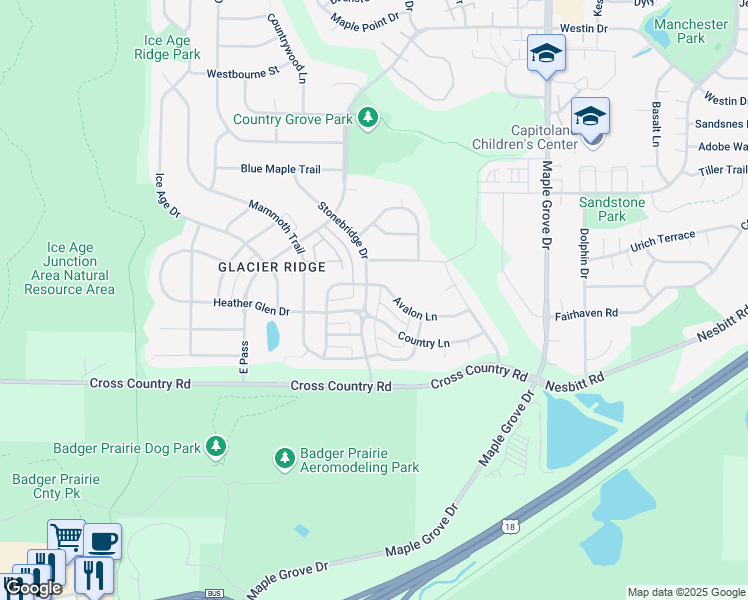 map of restaurants, bars, coffee shops, grocery stores, and more near 3801 Stonebridge Drive in Madison